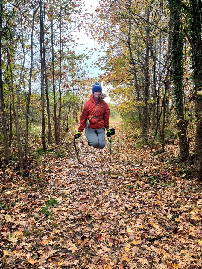 Jumping rope in the woods